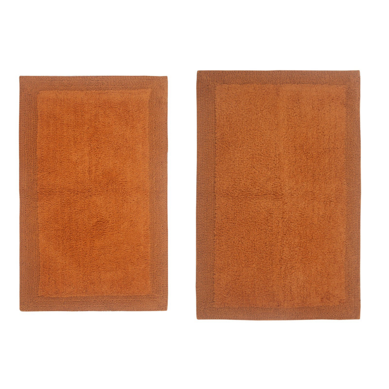 Luxury 100% Cotton Bath Rug (Set of 2) Reversible, Terracotta, 2PC Set (24"x40", 21"x34")