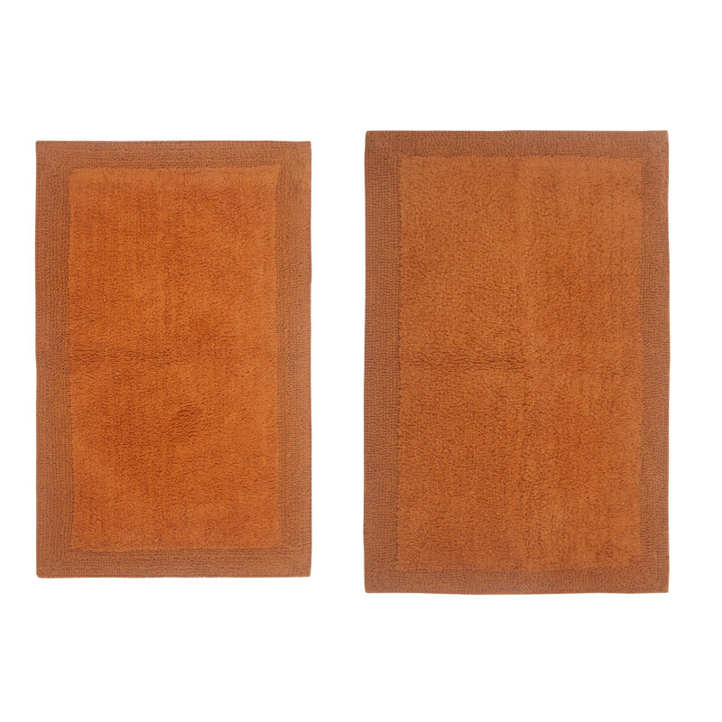Tapis de bain luxueux 100% coton (ensemble de 2) réversible, Terre cuite, Ensemble de 2 pièces (24 po x 40 po, 21 po x 34 p