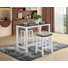 Ensemble de bar 3 pièces Bellea avec pieds en bois massif et garniture cloutée de 42 po de hauteur, blanc / gris