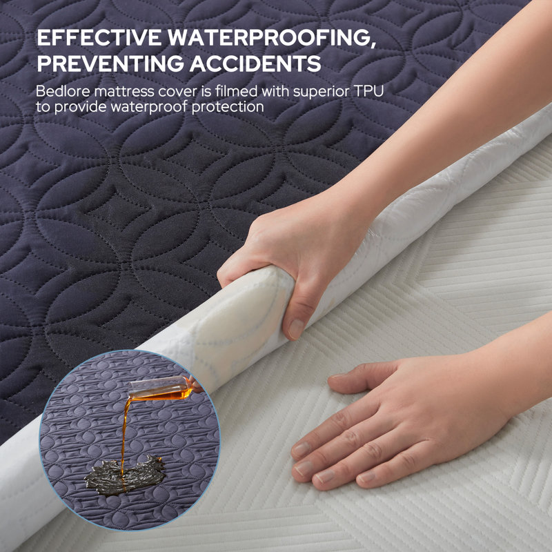 Protège-matelas imperméable sans bruit BEDLORE®, housse de matelas matelassée hypoallergénique et lavable, protège-matelas respirant avec poche profonde de 6 à 18 po