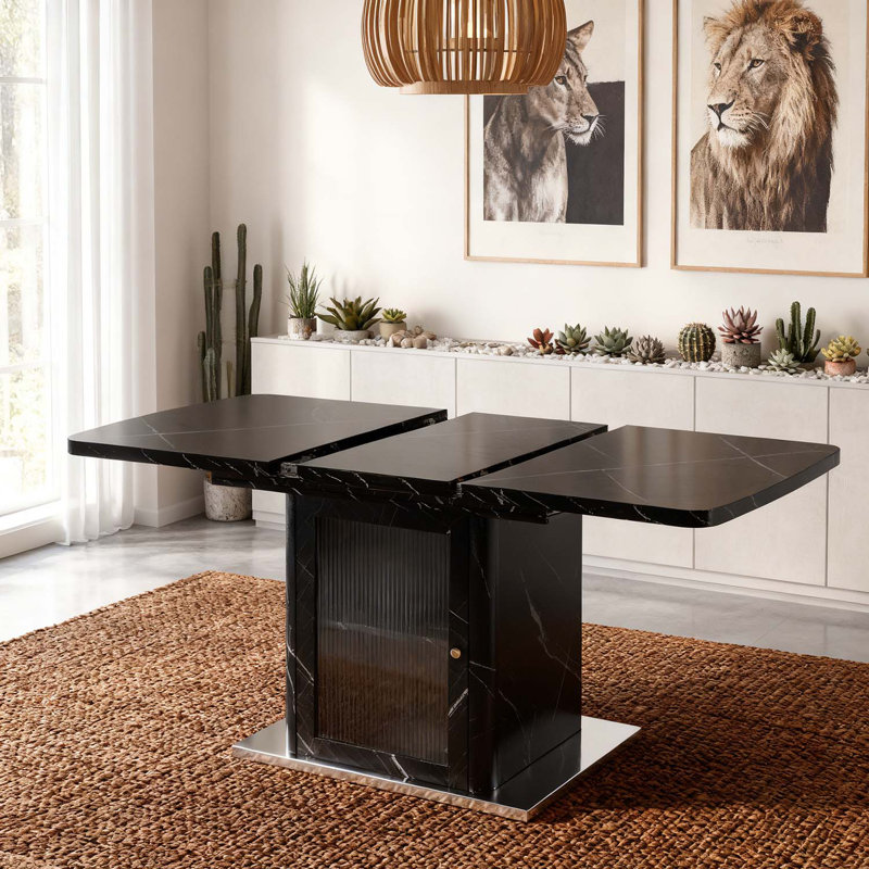Table de salle à manger rectangulaire, extensible, avec amplement d'espace de rangement, Noir