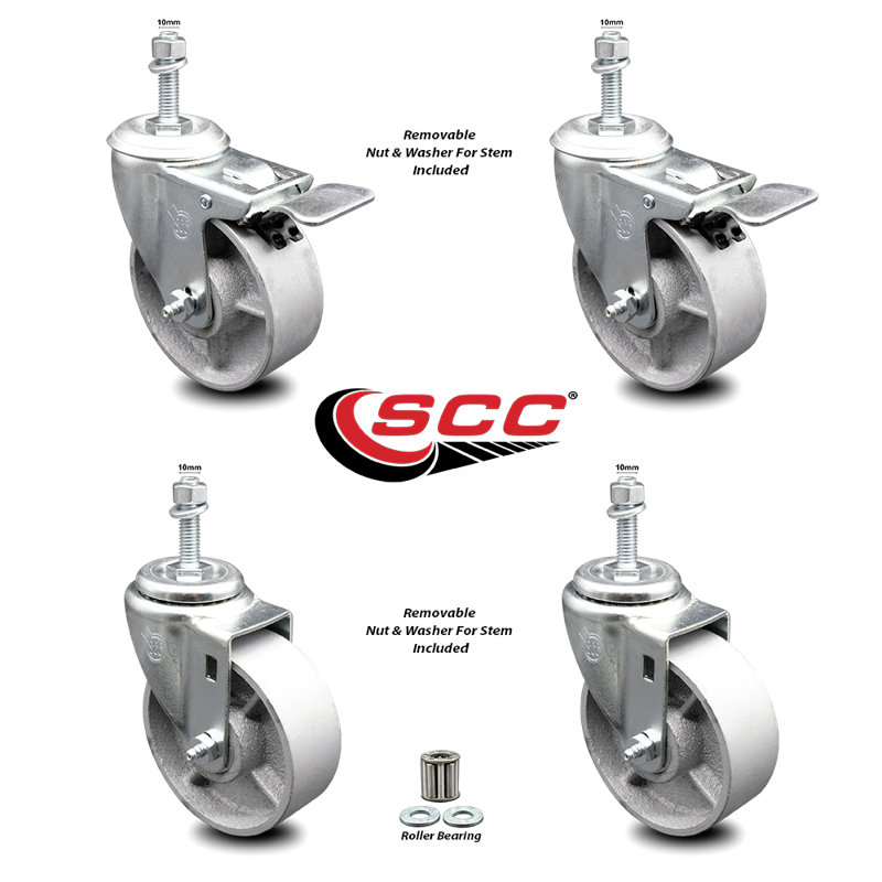 Ensemble de roulettes TS 4 avec roulement à rouleaux, roues de 4 po et tiges de 10 mm, 2 avec TTL BRK