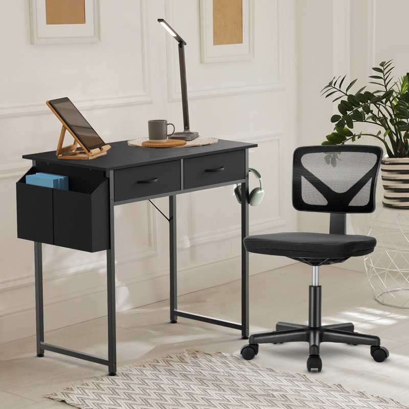 Ensemble de bureau et de chaise: bureau d'ordinateur de 32 pouces et chaise en filet noir à hauteur réglable, Noir / Noir