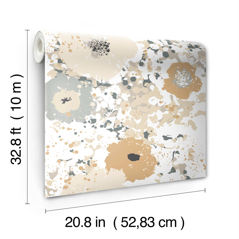 Spontaneity 32.8' x 20.8" Floral and Botanical Wallpaper Roll, Metallics