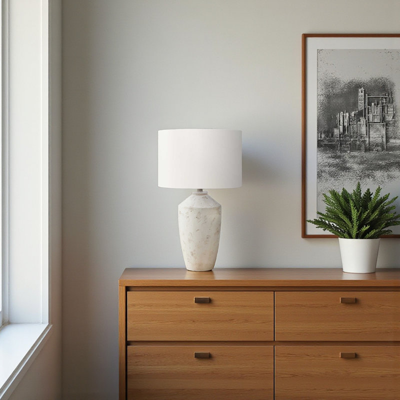 Ines Standard Metal Table Lamp in Ivory Concrete, 24.72'' H X 14.78'' W X 14.78'' D