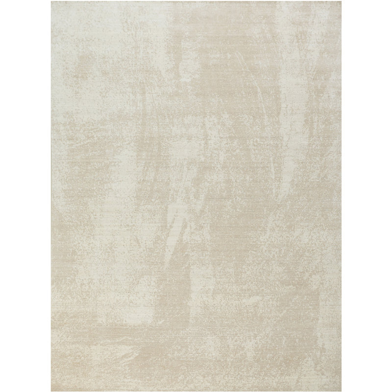 Handmade Wool Area Rug, Beige And Ivory, Rectangle 5' x 8'