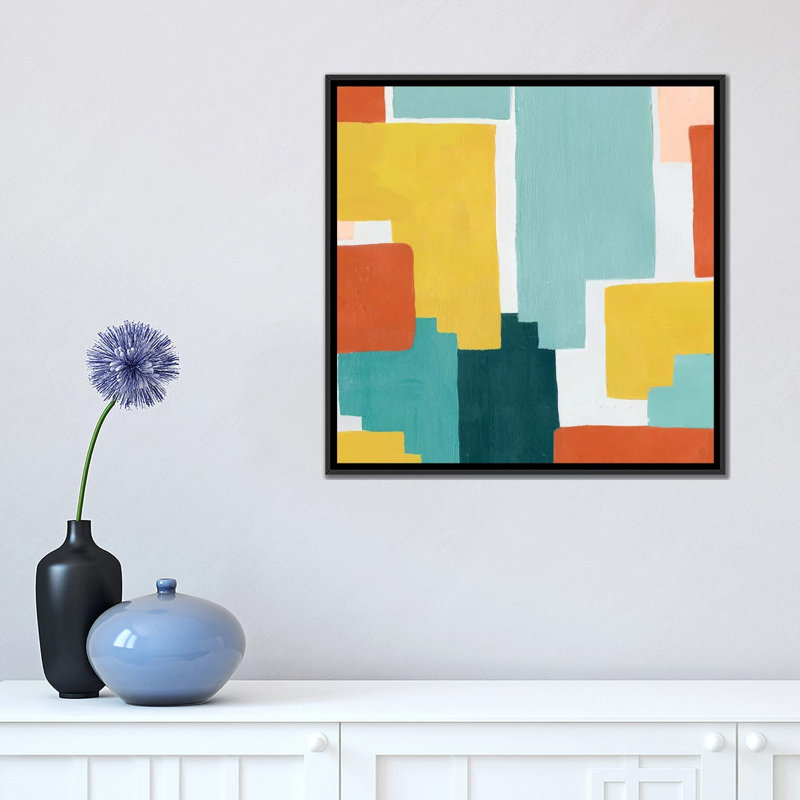 « block abstract iii », impression sur toile, H 18 po x l 18 po x P 1,5 po, Toile avec cadre noir, Pas de tapis