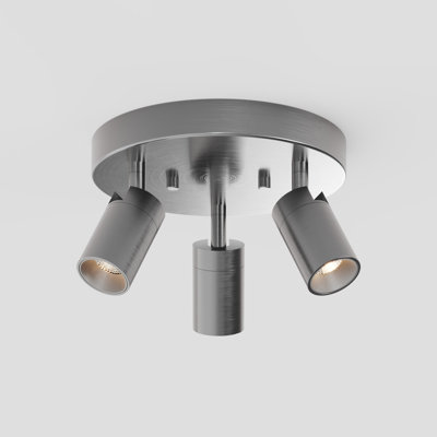 Plafonnier rond à 3 lumières Shura en nickel brossé avec têtes rotatives, ampoules DEL intégrées, pavillon encastré, 3000