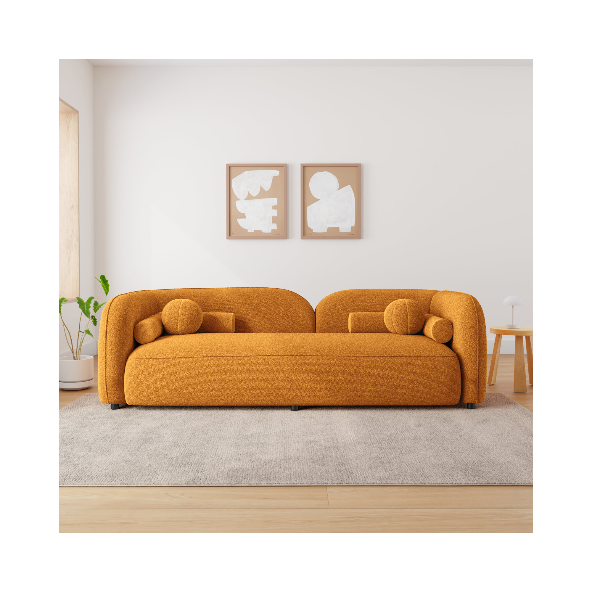Katrien 93'' Upholstered Sofa, Dark Yellow Boucle