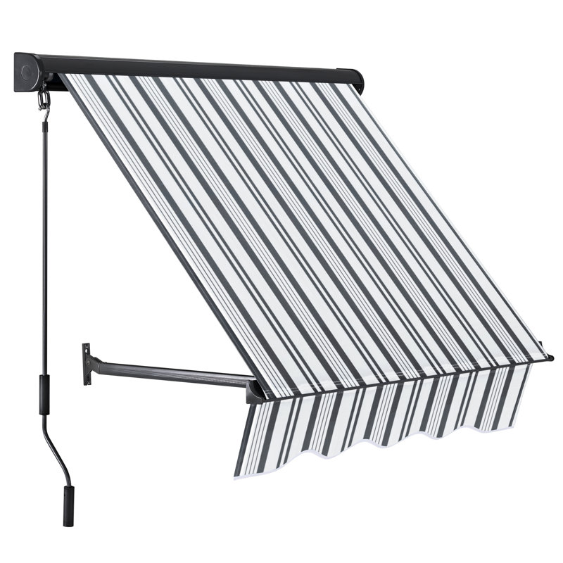 Store banne rétractable avec angle d'inclinaison réglable, cadre en aluminium, Grey & White, 44"W x 43.3"D