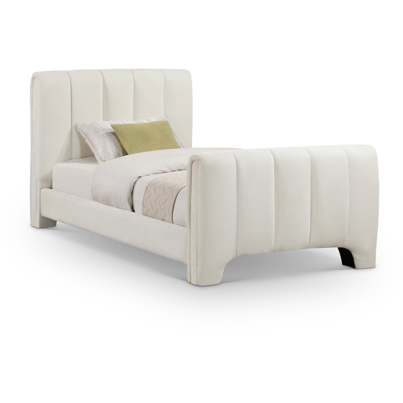 Lit en chenille Zerina, Tissu chenille crème, Simple