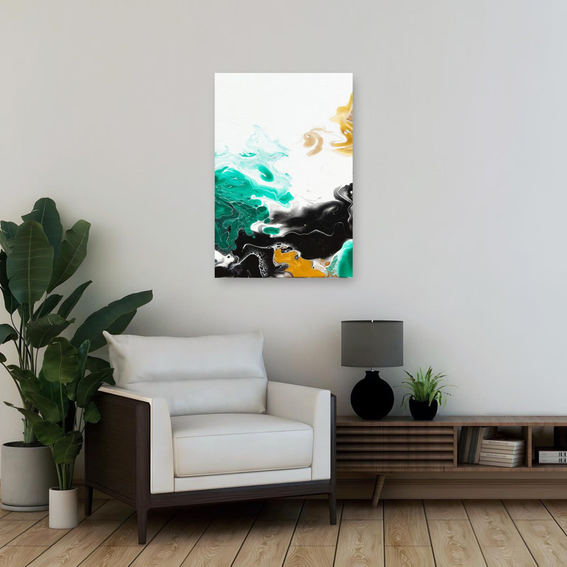 Fluid Emerald Abstract Colorful Contemporary Wall Art Print by Alyson Storms - Wrapped Canvas Print, 91.44cm H x 60.96cm W