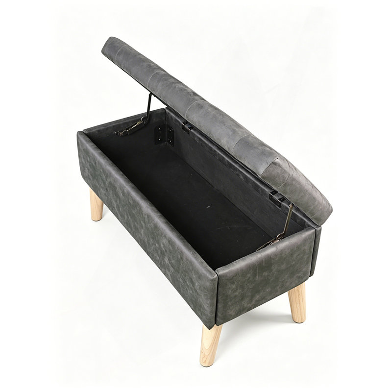 Banc de rangement avec repose-pieds et plateau de rangement intégré, repose-pieds carré avec rangement, Noir, Noir