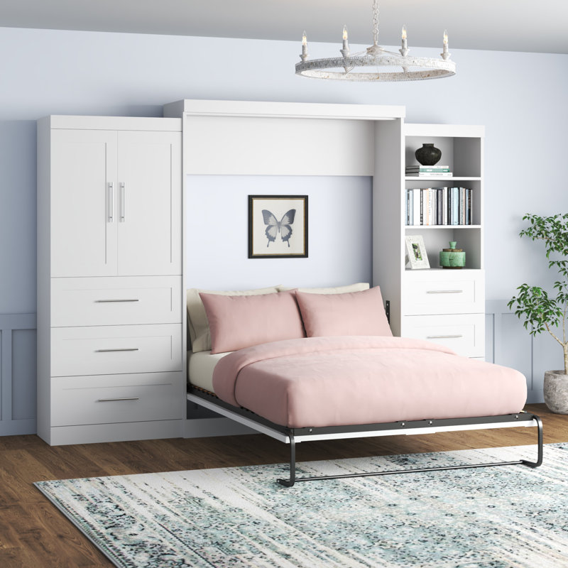 Lit escamotable avec rangement Arlex, Blanc, Grand