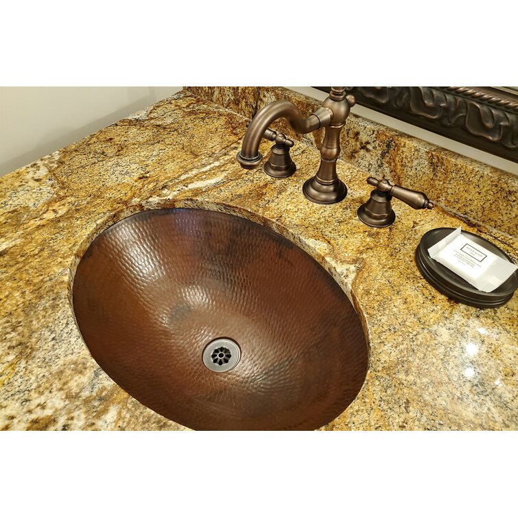19" Oval Under Counter Hammered Copper Bathroom Sink
