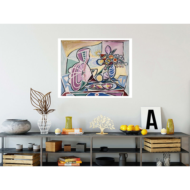 Mandoline et vase de fleurs par Pablo Picasso - Estampe numérique, H 32 po x l 40 po