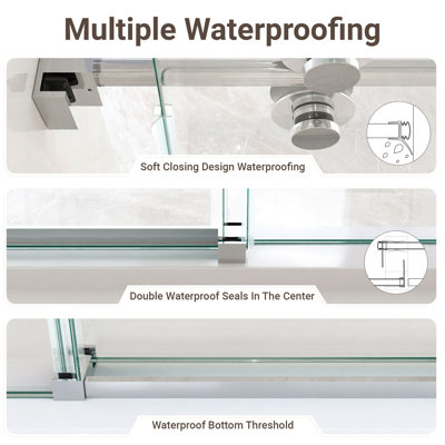 44"-48"W*76" H Frameless Single Sliding Shower Door – 5/16" (8mm) Clear Tempered Glass, Bypass Design