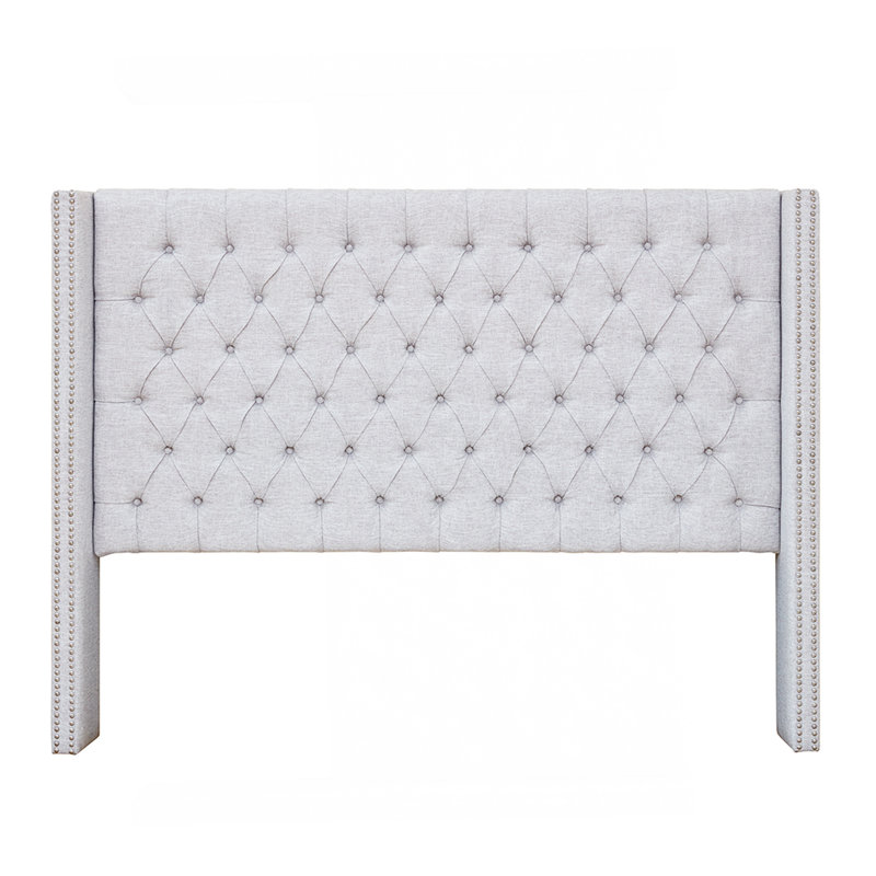 Tête de lit tapissier gris grand, Gris, Grand lit