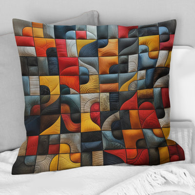 Orange Yellow Modern Geometric Shapes V - Modern Throw Pillow