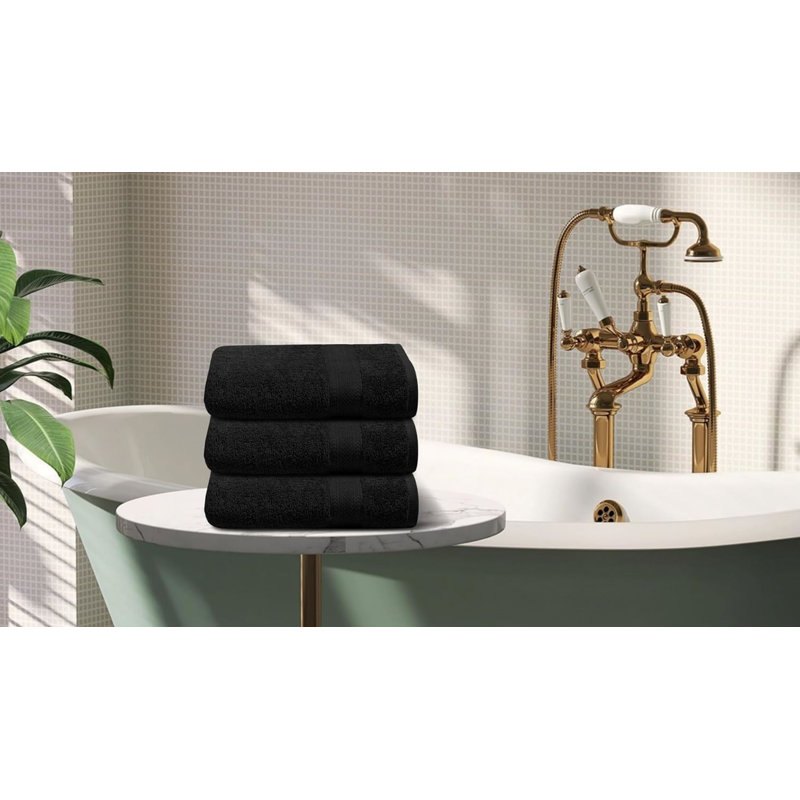 Juane 6 - Piece Cotton Bath Towel Same-Size Set Guest Room Case Pack, Black