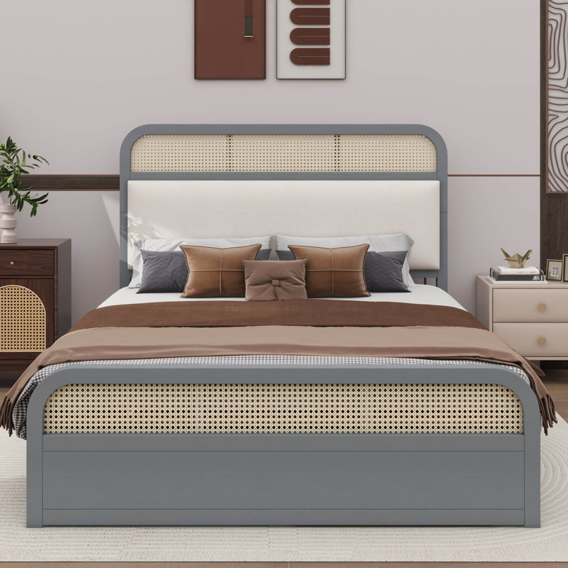 Grand lit plateforme en bois avec lit gigogne supplémentaire, Gris