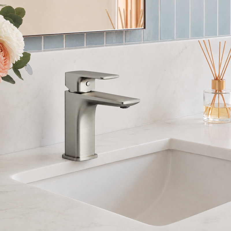 Robinet de salle de bain à un trou, robinet de salle de bain à poignée simple avec drain, Nickel brossé