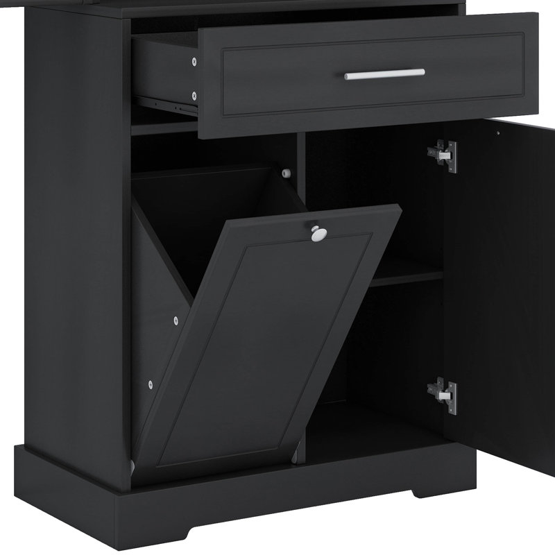 Armoire de rangement autoportante avec tablette réglable et panier à linge, Noir