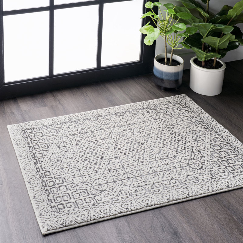 Zayan Moroccan Power Loom Performance Light Gray Rug, Rectangle 3' x 5'