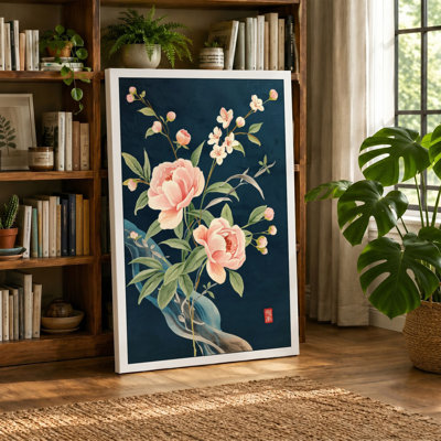 Roses in Teal Japandi - Wrapped Canvas