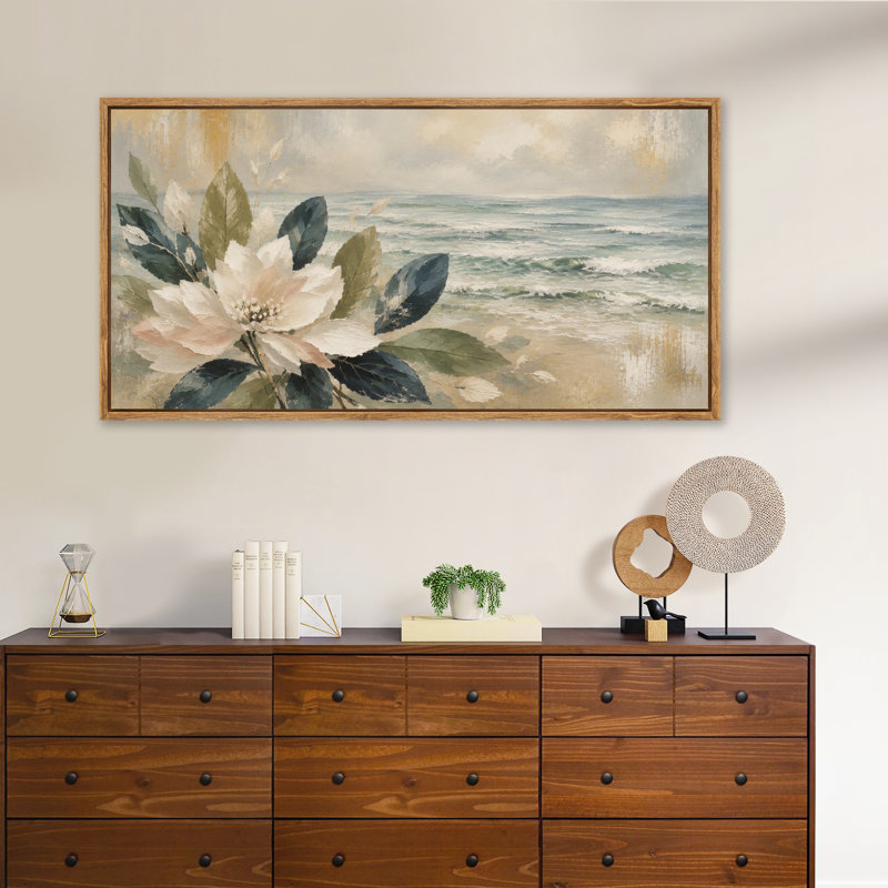 "Coastal Blossom" par Ocean Waves, reproduction d'art sur toile encadrée, paysage panoramique naturel pour le salon, la chambre à coucher et le bureau