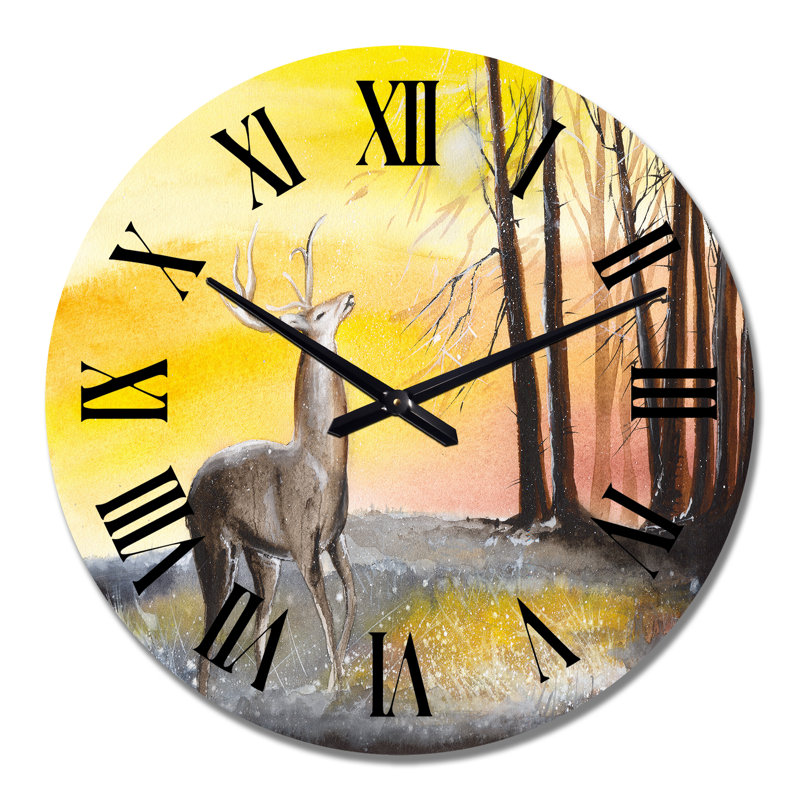 Un cerf dans la forêt d'automne avec des arbres - Horloge murale traditionnelle, Grand