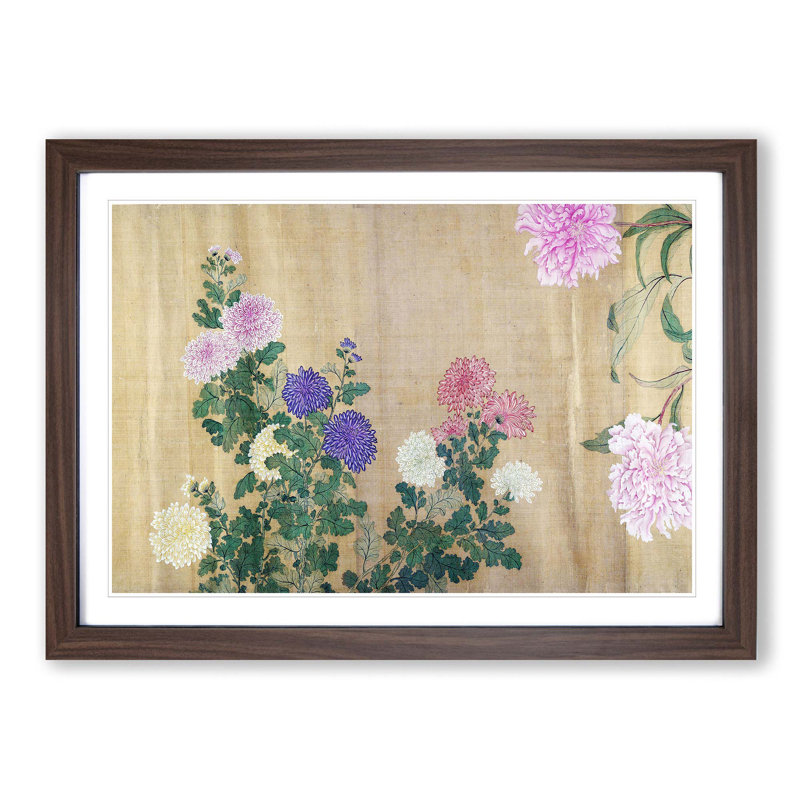 One Hundred Flowers Vol.3 by Yun Shouping - Picture Frame Painting Print, 36cm H x 48cm W x 2cm D, Walnut Framed