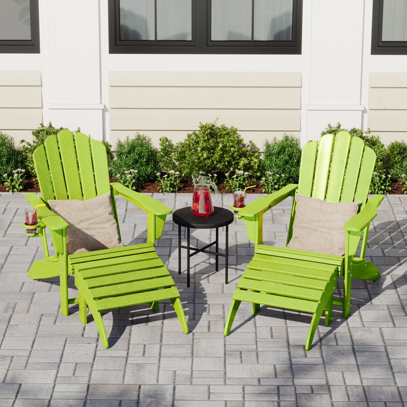 Ensemble de chaises d'extérieur en poly Adirondack avec repose-pieds 4 pièces, Vert citron