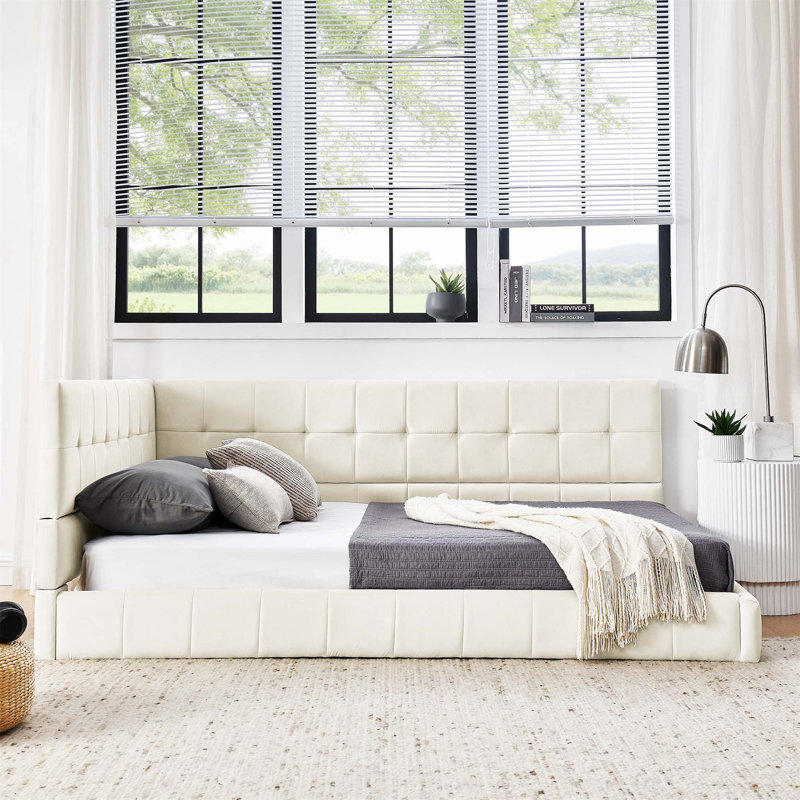 Lit à panneau tapissier Anneka, Beige
