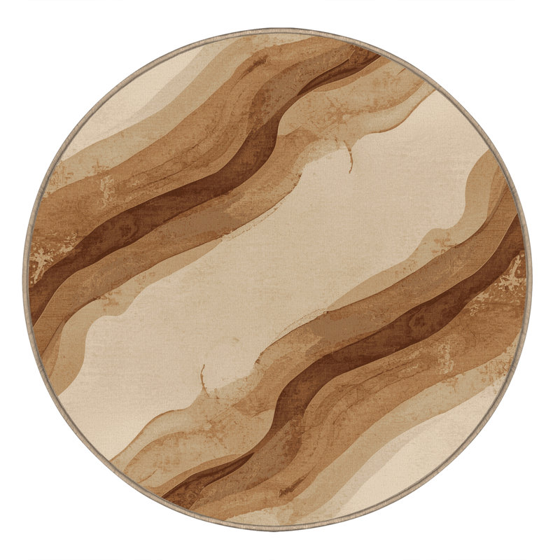Machine Washable Pantelis Modern Rustic Vintage Look Rug in Beige – Beige Binding, 4' Round