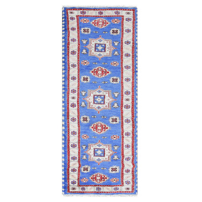 Tapis d'intérieur oriental noué à la main, en soie et laine blanc aqua