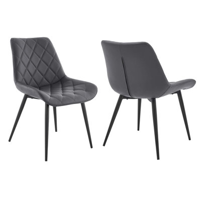Gray Faux Leather And Black Metal Dining Chairs - Set Of 2