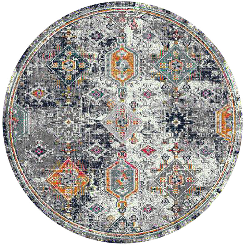 Tapis bleu / orange Alena, Rond 7 pi 6 po