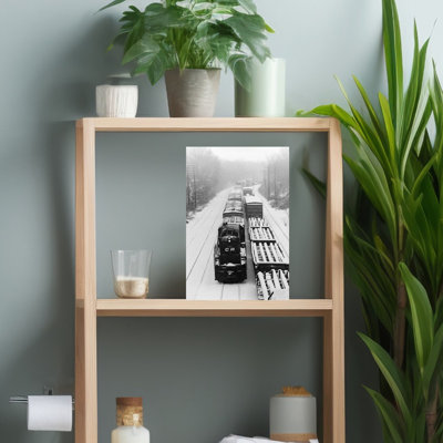1970S Pair Of Freight Trains Traveling On Snow Covered Railroad Tracks Classic Retro Vintage Landscape Nature Wall Art