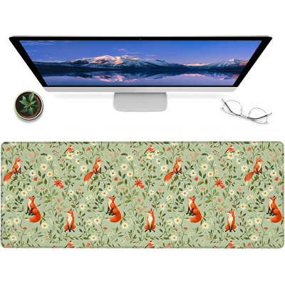 Tapis de souris Fox Gaming Mouse, tapis de bureau 15,75 po x 31,5 po antidérapant à motif floral Woodland