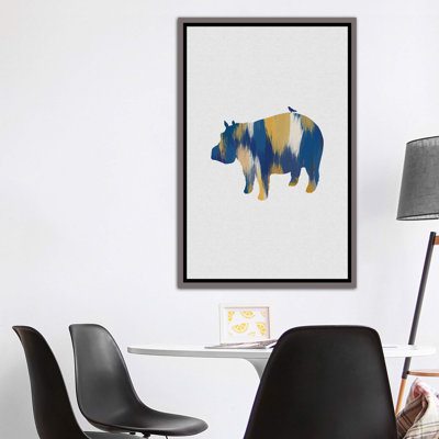 Hippopotame bleu et jaune - impression d'art graphique