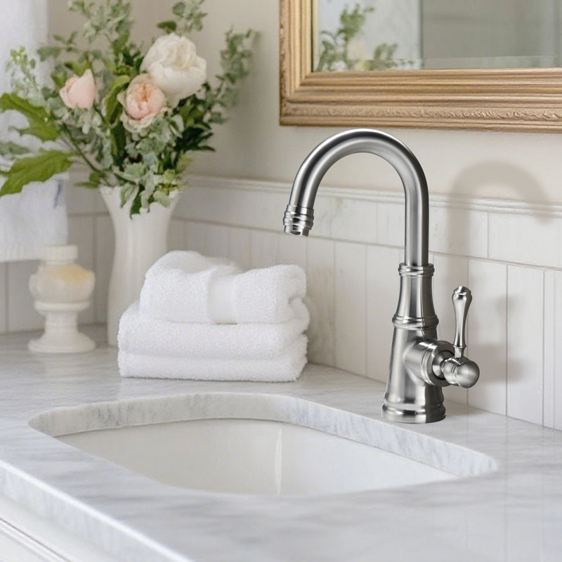 10.9"H Solid Brass Single-Handle Bathroom Sink Faucet, Brushed Nickel