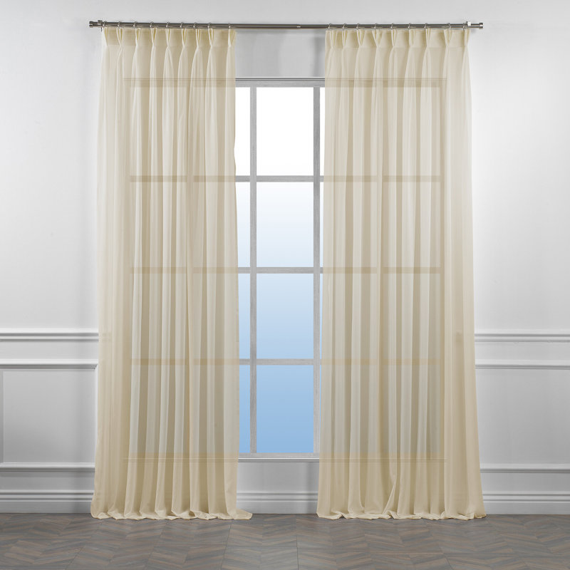 Sheer Single Curtain Panel, Beige, 130cm Width x 225cm Drop