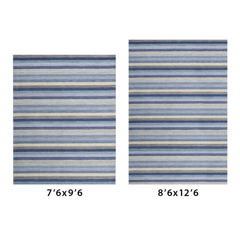 Jazzy Handmade Wool Blue/Indigo Rug, Rectangle 7'6" x 9'6"