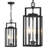 17.8'' Large Outdoor Pendant Light 2-Light, Modern Black Metal Outside Chandelier Exterior Hanging Fixture Ceiling Mount With Clear Glass For Front Porch Entrance Entryway, 1 Pack