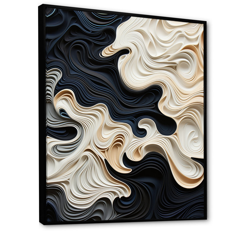 Noir et blanc, art optique, pulsations rythmiques II, art encadré, Cadre flottant noir, H 44 po x l 34 po x P 1,5 po