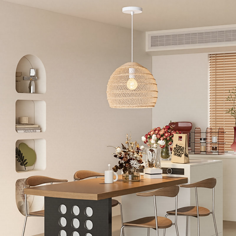 Turbeville 1 - Light Rattan Dome Pendant, 19" H x 19.68" W x 19.68" D