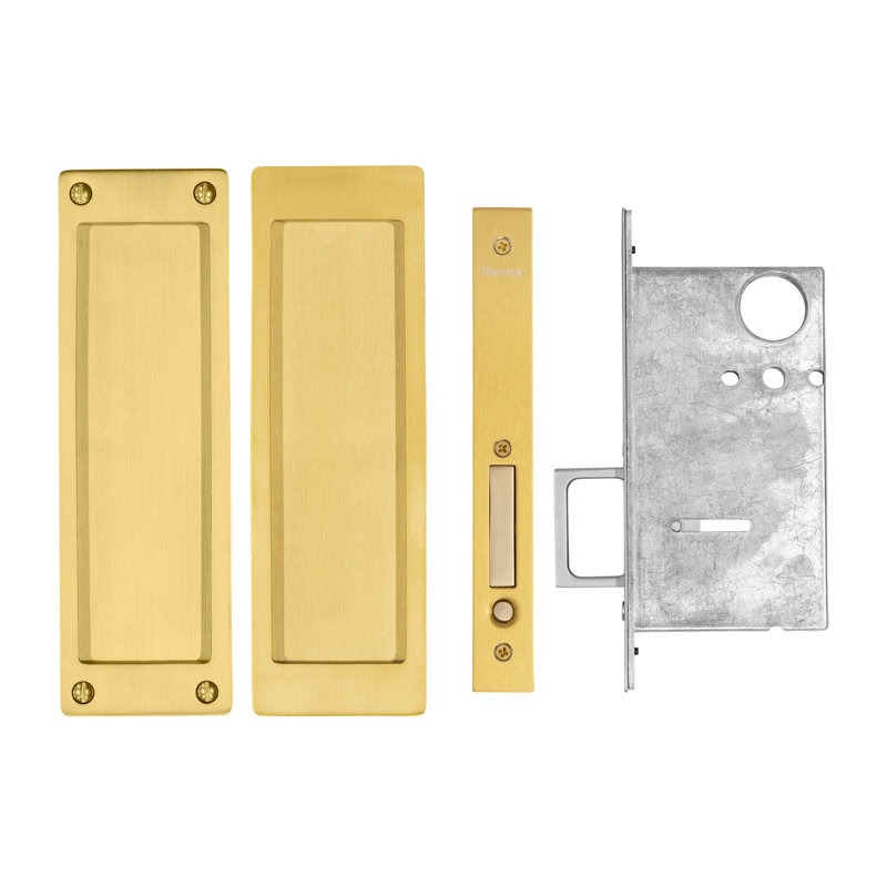 Ensemble de serrure rectangulaire pour porte à passe-passe, Laiton satiné