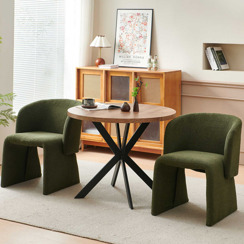 Alana 37-Inch Round Table With Armchairs, Green