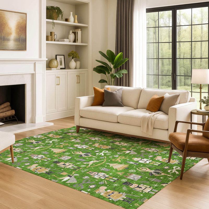 Premium Machine Washable Lingeswaran AMF1827 Fun Christmas Rug, Rectangle 8' x 10'